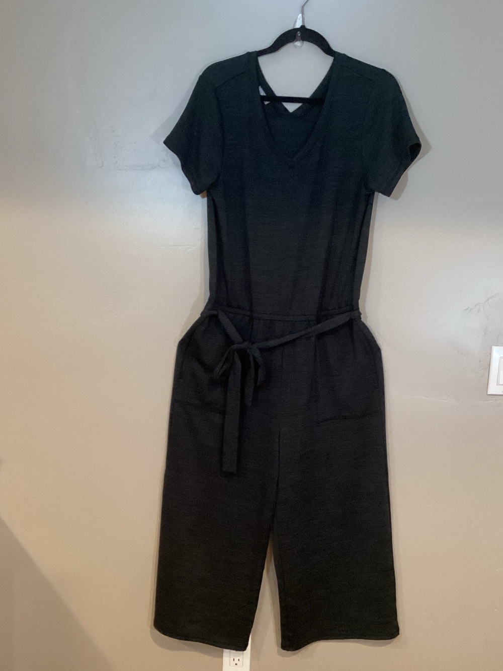 Talbots Black Short-Sleeve Tie-Waist Jumpsuit